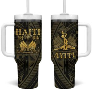 Haiti 1804 Polynesian Gold Neg Maron Custom Stanley Quencher 40oz Stainless Steel Tumbler With Handle - Threewoofs