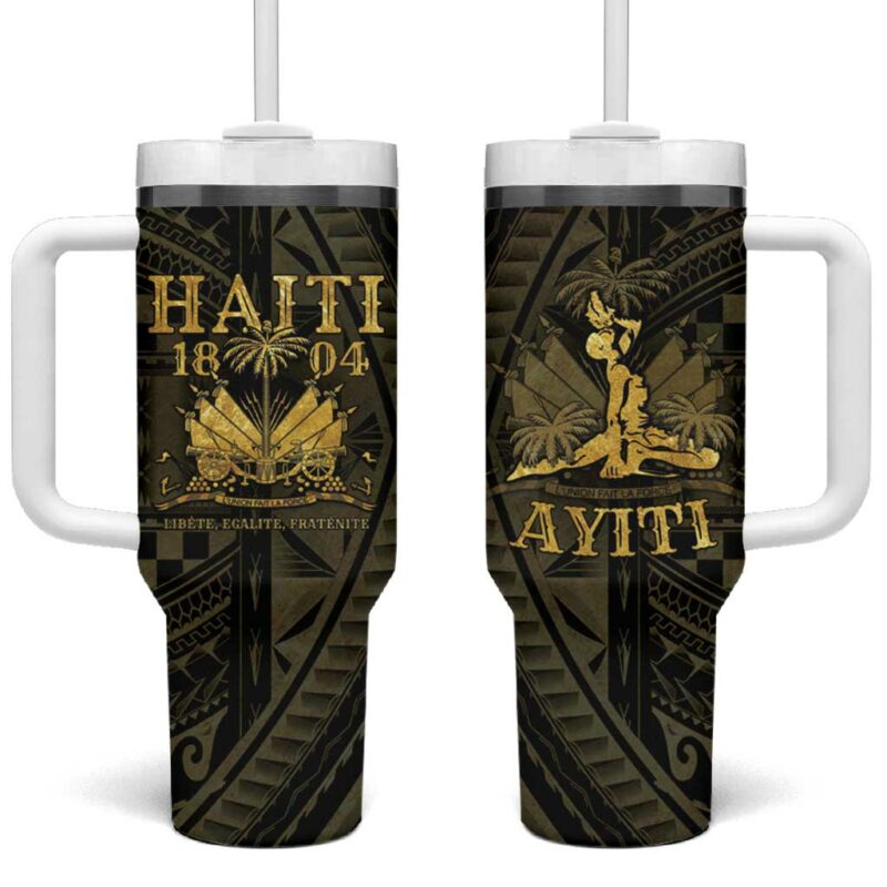 Haiti 1804 Polynesian Gold Neg Maron Custom Stanley Quencher 40oz Stainless Steel Tumbler With Handle - Threewoofs