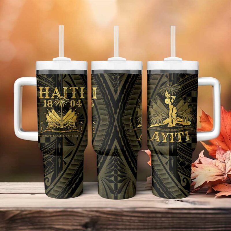 Haiti 1804 Polynesian Gold Neg Maron Custom Stanley Quencher 40oz Stainless Steel Tumbler With Handle - Threewoofs - Image 4