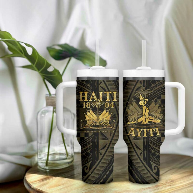 Haiti 1804 Polynesian Gold Neg Maron Custom Stanley Quencher 40oz Stainless Steel Tumbler With Handle - Threewoofs - Image 9