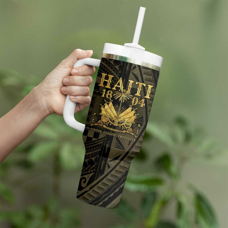 Haiti 1804 Polynesian Gold Neg Maron Custom Stanley Quencher 40oz Stainless Steel Tumbler With Handle - Threewoofs - Image 3