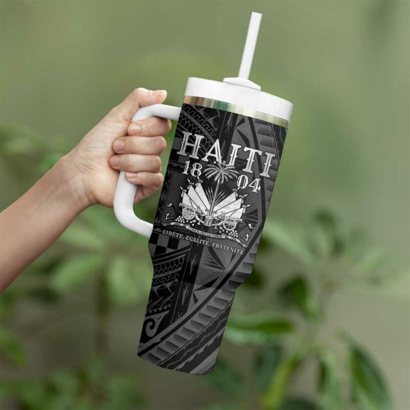 Haiti 1804 Polynesian Silver Neg Maron Custom Stanley Quencher 40oz Stainless Steel Tumbler With Handle - Threewoofs - Image 3