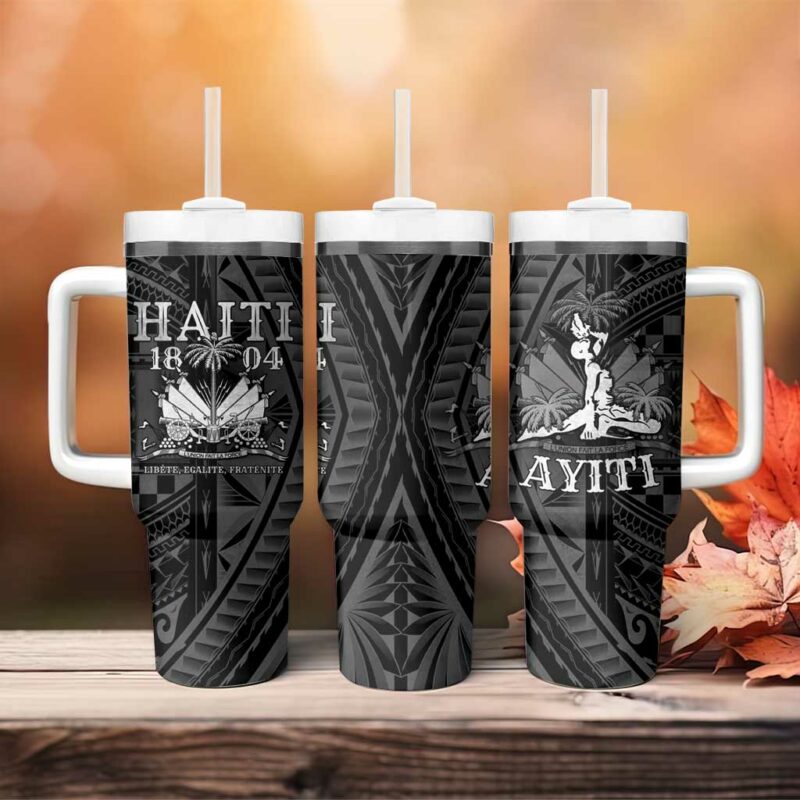 Haiti 1804 Polynesian Silver Neg Maron Custom Stanley Quencher 40oz Stainless Steel Tumbler With Handle - Threewoofs - Image 4