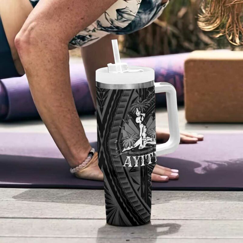 Haiti 1804 Polynesian Silver Neg Maron Custom Stanley Quencher 40oz Stainless Steel Tumbler With Handle - Threewoofs - Image 6
