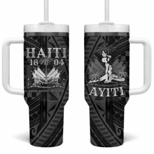 Haiti 1804 Polynesian Silver Neg Maron Custom Stanley Quencher 40oz Stainless Steel Tumbler With Handle - Threewoofs