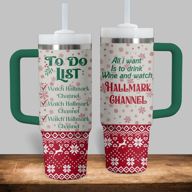 Hallmark Christmas Movies Custom Stanley Quencher 40oz Stainless Steel Tumbler With Handle - Threewoofs - Image 2