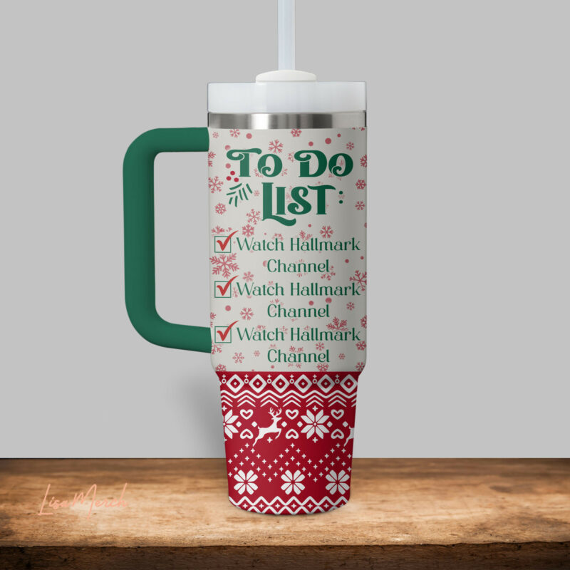 Hallmark Christmas Movies Custom Stanley Quencher 40oz Stainless Steel Tumbler With Handle - Threewoofs - Image 3