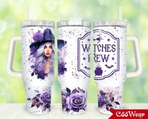 Enchanting Witch's Brew Tumbler - Magical Floral Design with Handle & Straw