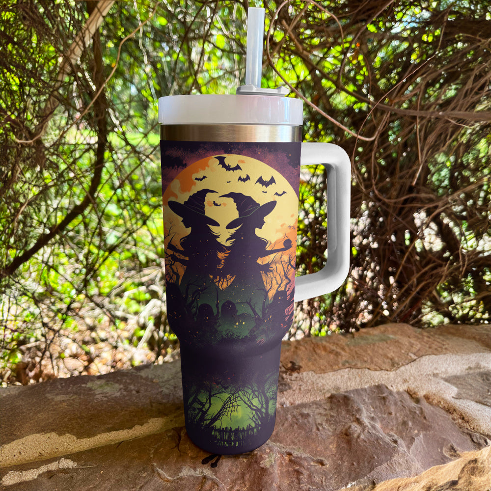 Spooky Witch Halloween Travel Mug - Double Wall Insulated Tumbler with Straw - Image 4