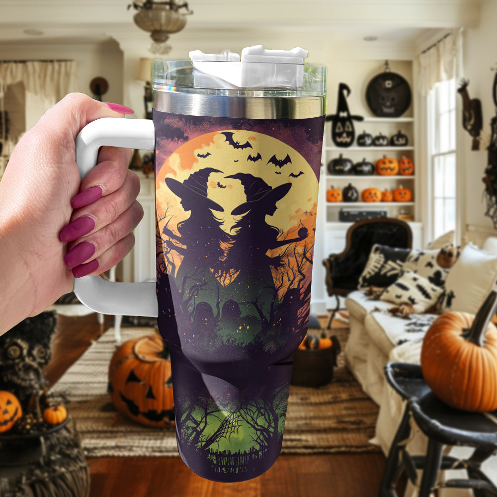 Spooky Witch Halloween Travel Mug - Double Wall Insulated Tumbler with Straw - Image 2