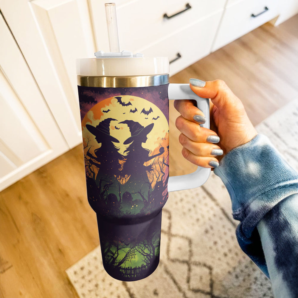 Spooky Witch Halloween Travel Mug - Double Wall Insulated Tumbler with Straw - Image 3