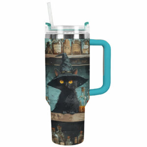 Enchanting Cat Wizard Tumbler with Straw - 40oz Insulated Magic Mug