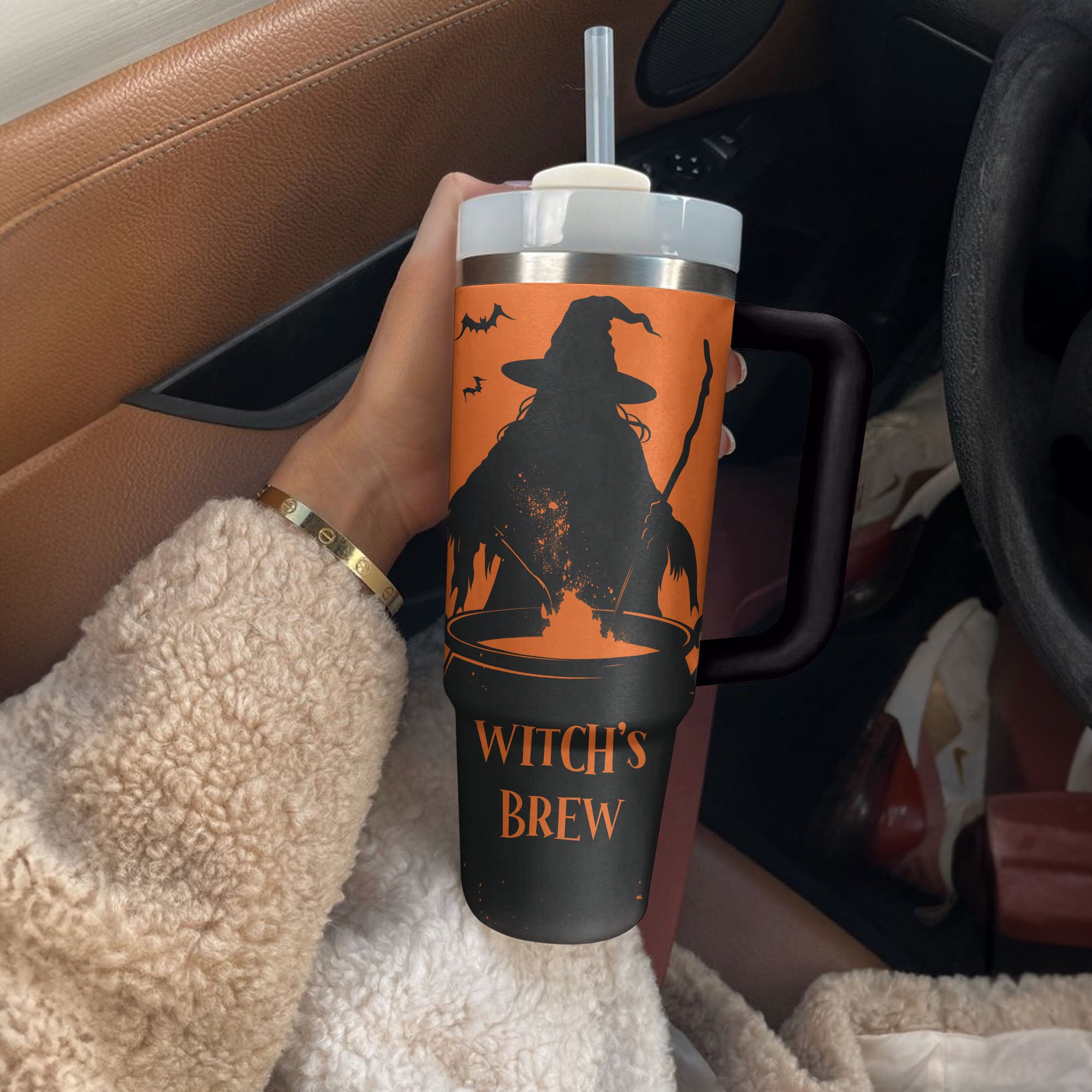 Witch's Brew Halloween Tumbler with Handle - Spooky Drinkware for Magical Sips - Image 3