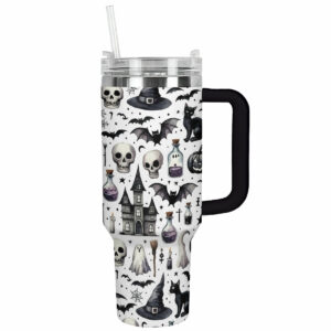 Spooky Halloween-Themed Insulated Tumbler with Lid & Straw - 40oz