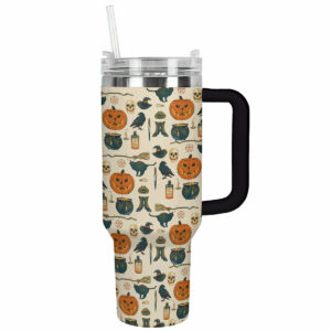 Spooky Halloween-Themed Travel Mug with Straw - Perfect for Fall Sips