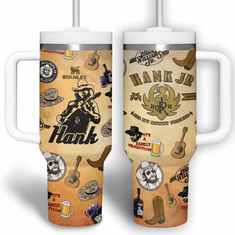 Hank William Jr. Music Custom Stanley Quencher 40oz Stainless Steel Tumbler With Handle - Threewoofs - Image 2
