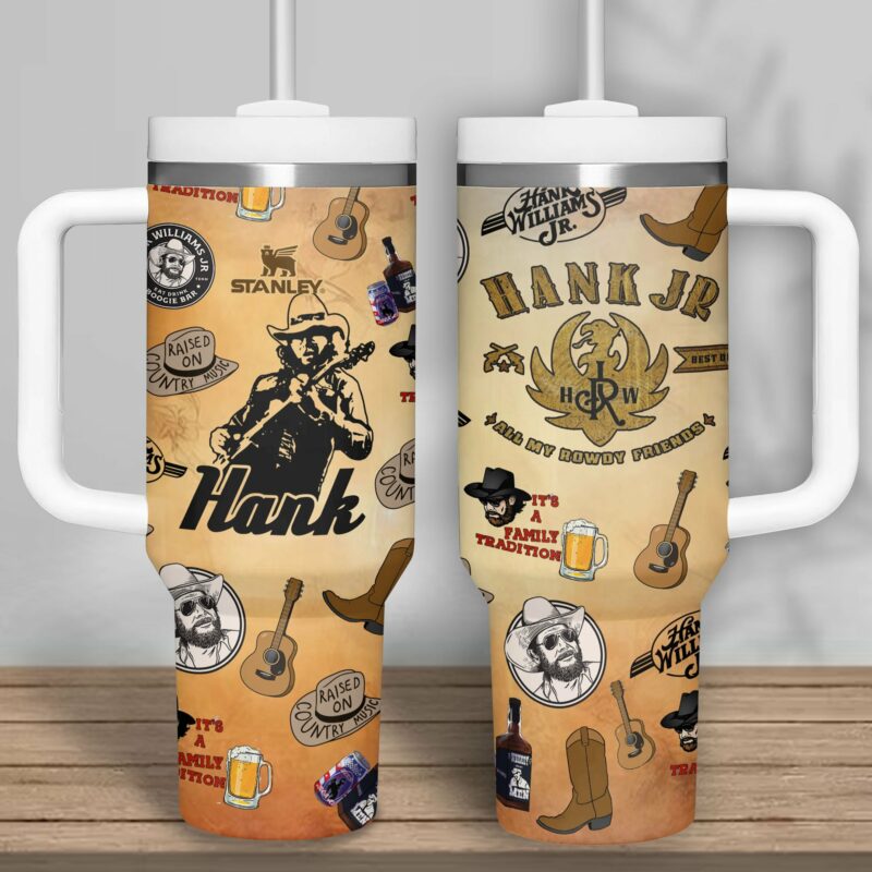 Hank William Jr. Music Custom Stanley Quencher 40oz Stainless Steel Tumbler With Handle - Threewoofs