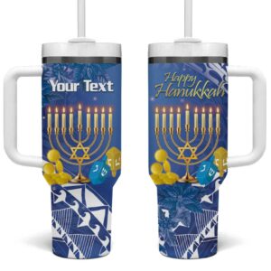 Hanukkah Jewish Festival It‚Äôs Lit Polynesian Custom Stanley Quencher 40oz Stainless Steel Tumbler With Handle - Threewoofs