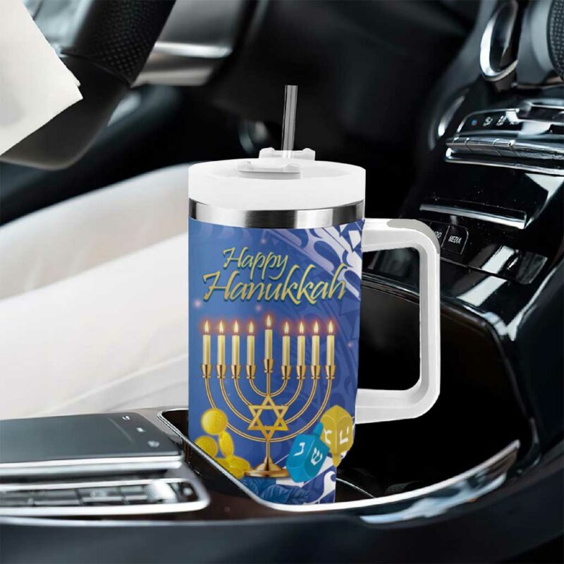 Hanukkah Jewish Festival It‚Äôs Lit Polynesian Custom Stanley Quencher 40oz Stainless Steel Tumbler With Handle - Threewoofs - Image 8