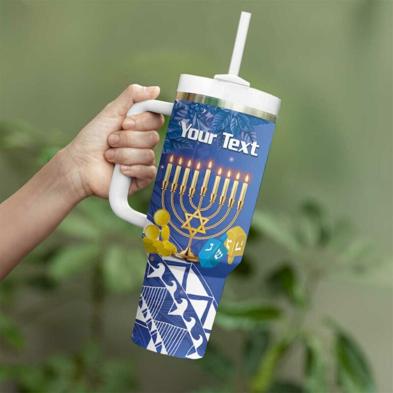 Hanukkah Jewish Festival It‚Äôs Lit Polynesian Custom Stanley Quencher 40oz Stainless Steel Tumbler With Handle - Threewoofs - Image 3