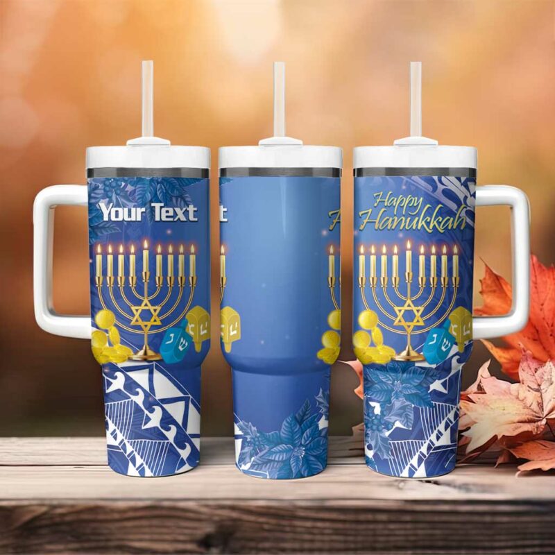Hanukkah Jewish Festival It‚Äôs Lit Polynesian Custom Stanley Quencher 40oz Stainless Steel Tumbler With Handle - Threewoofs - Image 4