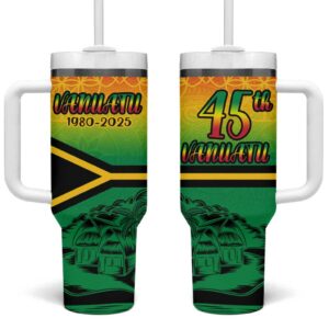 Hapi 45th Indipendens Dei Vanuatu Custom Stanley Quencher 40oz Stainless Steel Tumbler With Handle - Threewoofs