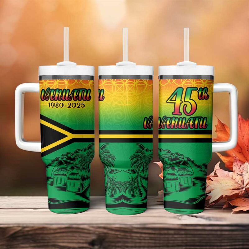 Hapi 45th Indipendens Dei Vanuatu Custom Stanley Quencher 40oz Stainless Steel Tumbler With Handle - Threewoofs - Image 4