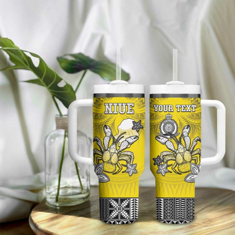 Happy Niue Constitution Day Niuean Crab Hiapo Yellow Custom Stanley Quencher 40oz Stainless Steel Tumbler With Handle - Threewoofs - Image 9