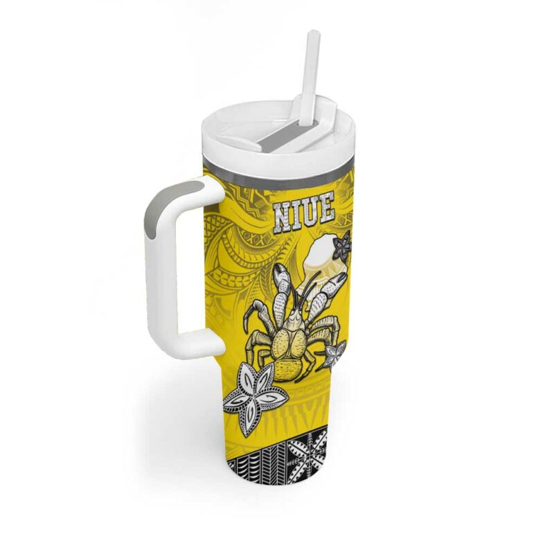 Happy Niue Constitution Day Niuean Crab Hiapo Yellow Custom Stanley Quencher 40oz Stainless Steel Tumbler With Handle - Threewoofs - Image 2