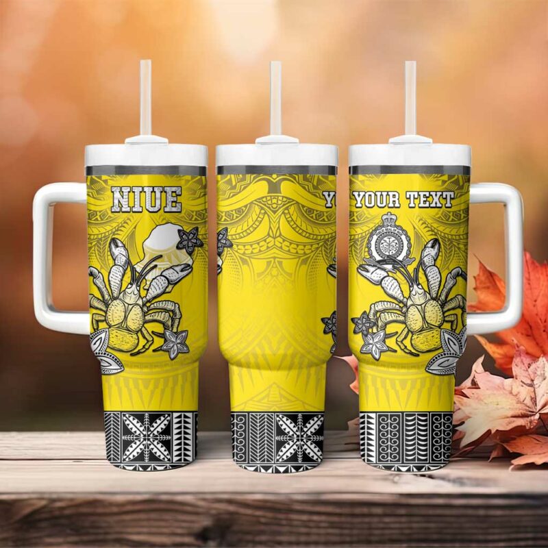 Happy Niue Constitution Day Niuean Crab Hiapo Yellow Custom Stanley Quencher 40oz Stainless Steel Tumbler With Handle - Threewoofs - Image 4