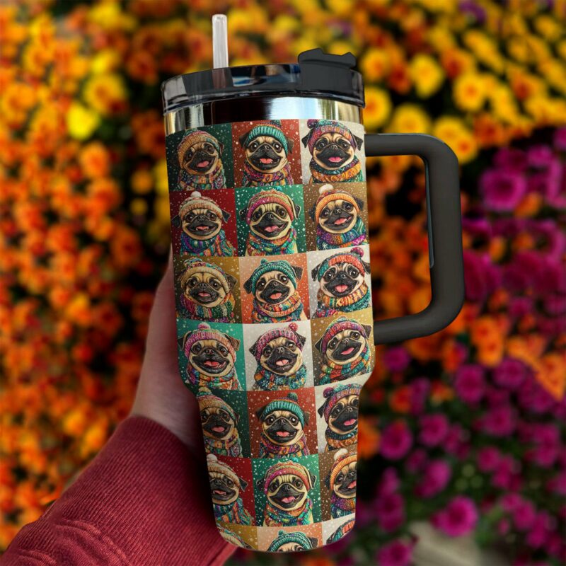 Happy Pug Christmas Custom Stanley Quencher 40oz Stainless Steel Tumbler With Handle - Threewoofs - Image 3