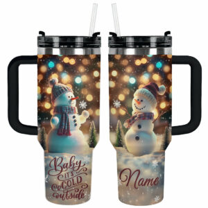 Happy Snowman Christmas Custom Stanley Quencher 40oz Stainless Steel Tumbler With Handle - Threewoofs