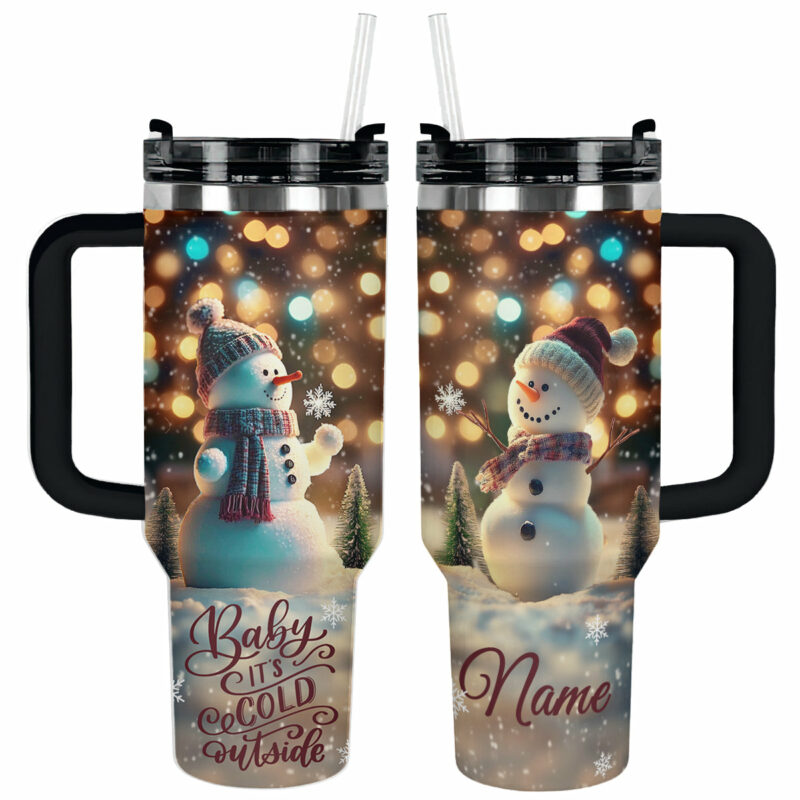 Happy Snowman Christmas Custom Stanley Quencher 40oz Stainless Steel Tumbler With Handle - Threewoofs