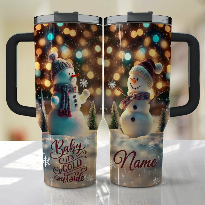 Happy Snowman Christmas Custom Stanley Quencher 40oz Stainless Steel Tumbler With Handle - Threewoofs - Image 3