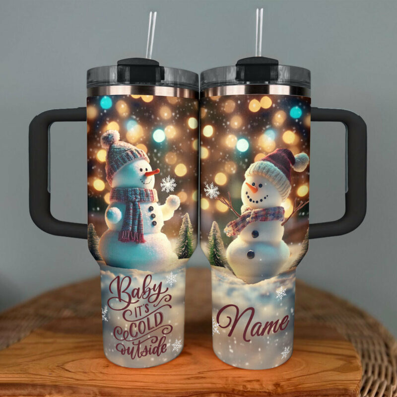 Happy Snowman Christmas Custom Stanley Quencher 40oz Stainless Steel Tumbler With Handle - Threewoofs - Image 2