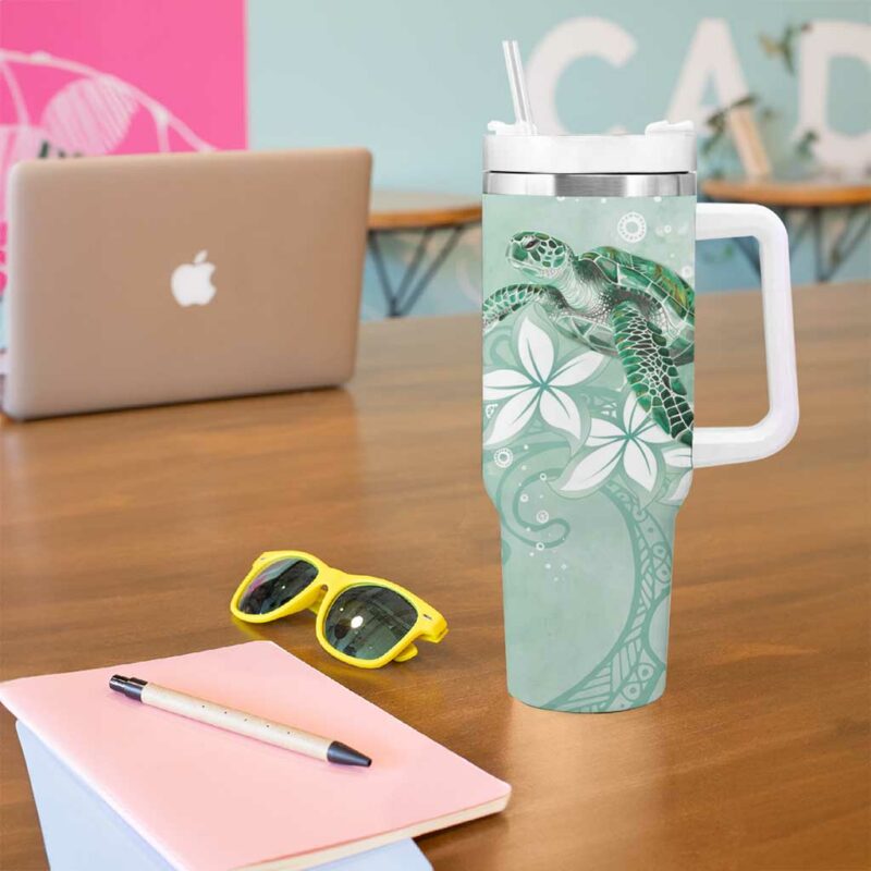 Happy Valentine‚Äôs Day Polynesia SeaTurtle Polynesian Green Lester Color Custom Stanley Quencher 40oz Stainless Steel Tumbler With Handle - Threewoofs - Image 5