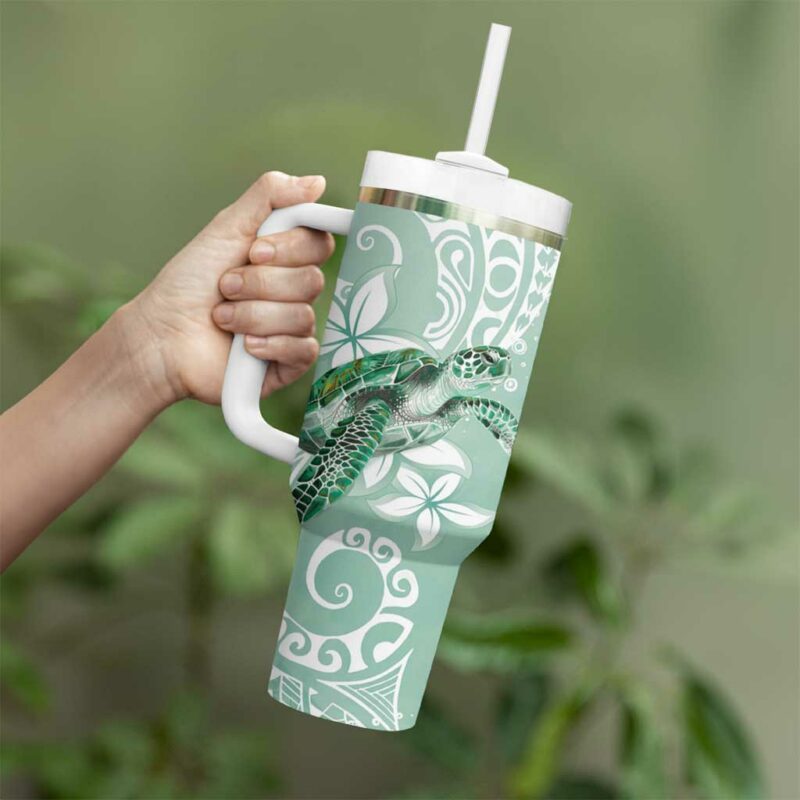 Happy Valentine‚Äôs Day Polynesia SeaTurtle Polynesian Green Lester Color Custom Stanley Quencher 40oz Stainless Steel Tumbler With Handle - Threewoofs - Image 3