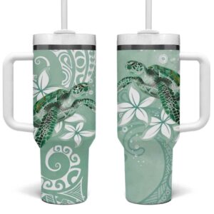 Happy Valentine‚Äôs Day Polynesia SeaTurtle Polynesian Green Lester Color Custom Stanley Quencher 40oz Stainless Steel Tumbler With Handle - Threewoofs