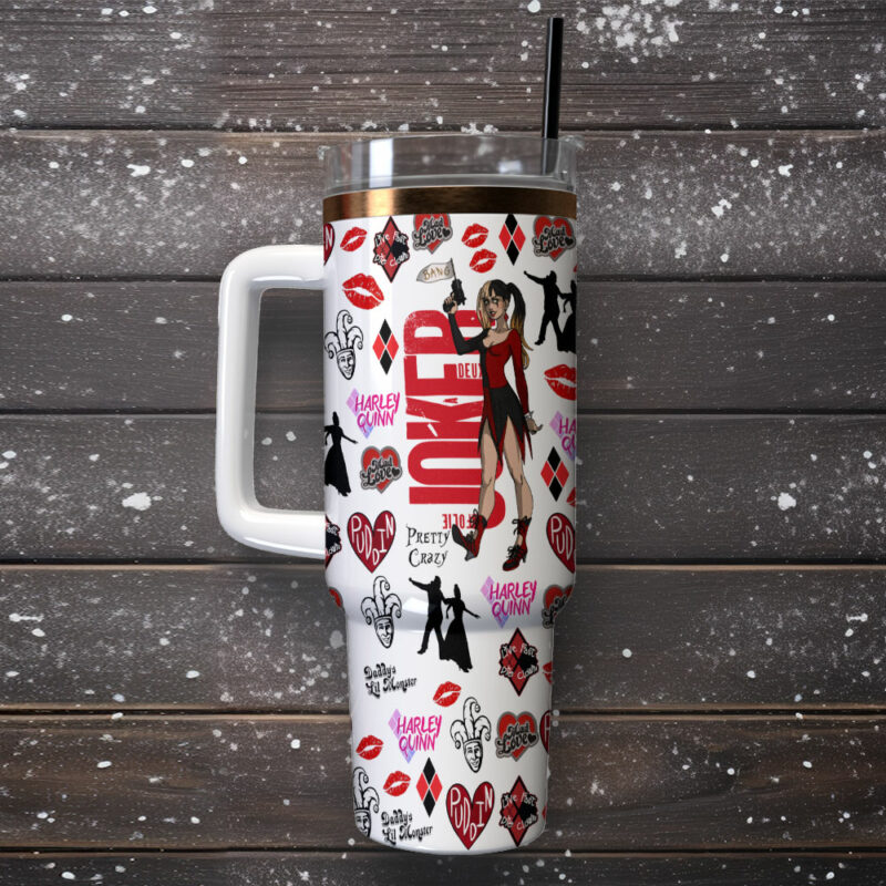 Harley Quinn Joker Movies Custom Stanley Quencher 40oz Stainless Steel Tumbler With Handle - Threewoofs - Image 2