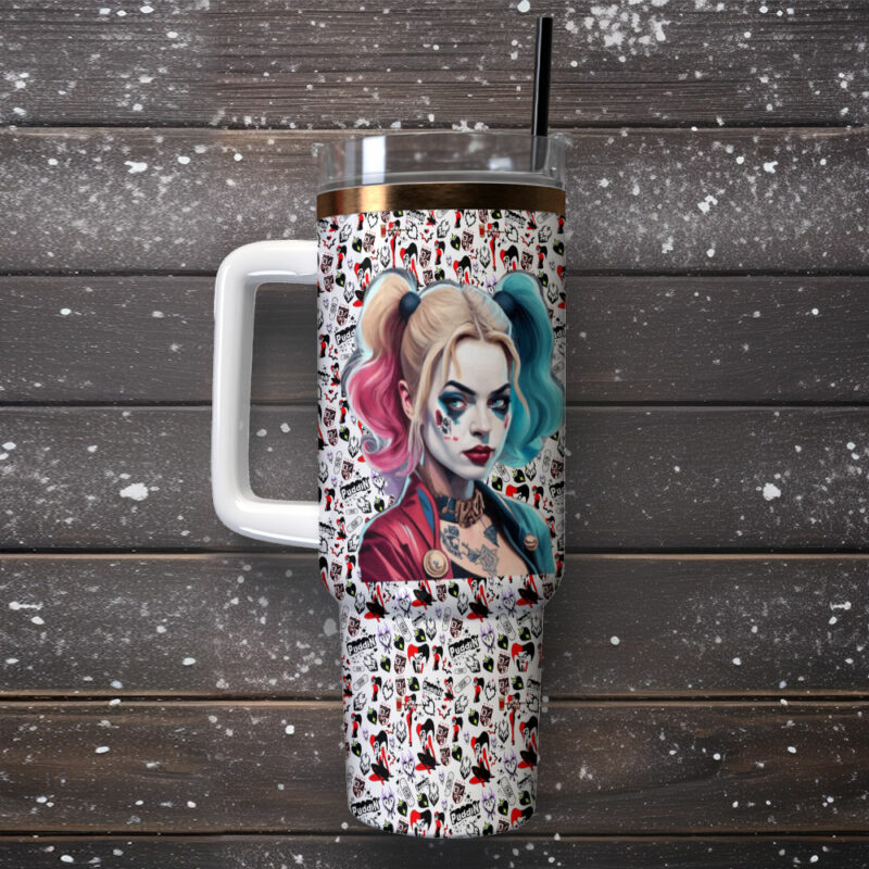 Harley Quinn Joker Movies Custom Stanley Quencher 40oz Stainless Steel Tumbler With Handle - Threewoofs - Image 2