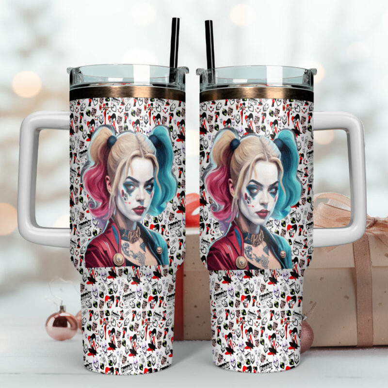 Harley Quinn Joker Movies Custom Stanley Quencher 40oz Stainless Steel Tumbler With Handle - Threewoofs - Image 4