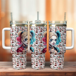 Harley Quinn Joker Movies Custom Stanley Quencher 40oz Stainless Steel Tumbler With Handle - Threewoofs