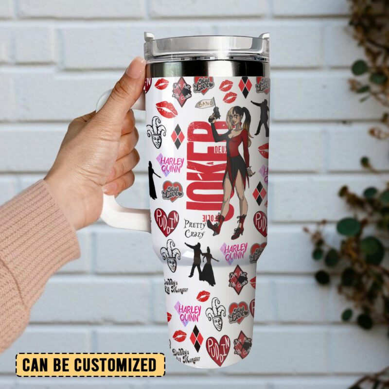 Harley Quinn Joker Movies Custom Stanley Quencher 40oz Stainless Steel Tumbler With Handle - Threewoofs - Image 3