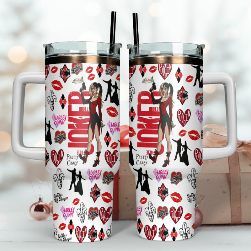 Harley Quinn Joker Movies Custom Stanley Quencher 40oz Stainless Steel Tumbler With Handle - Threewoofs - Image 4