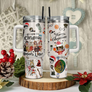 Harry Potter Movies Christmas Custom Stanley Quencher 40oz Stainless Steel Tumbler With Handle - Threewoofs