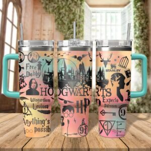 Harry Potter Movies Custom Stanley Quencher 40oz Stainless Steel Tumbler With Handle - Threewoofs