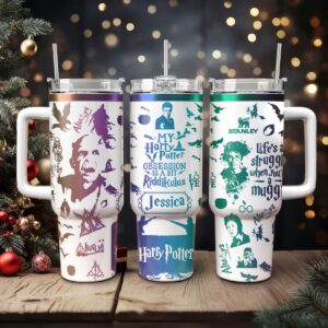 Harry Potter Movies Custom Stanley Quencher 40oz Stainless Steel Tumbler With Handle - Threewoofs