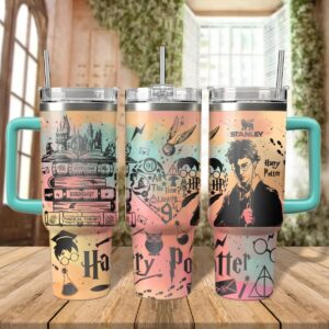 Harry Potter Movies Custom Stanley Quencher 40oz Stainless Steel Tumbler With Handle - Threewoofs