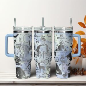 Harry Potter Movies Custom Stanley Quencher 40oz Stainless Steel Tumbler With Handle - Threewoofs