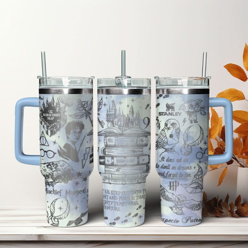 Harry Potter Movies Custom Stanley Quencher 40oz Stainless Steel Tumbler With Handle - Threewoofs